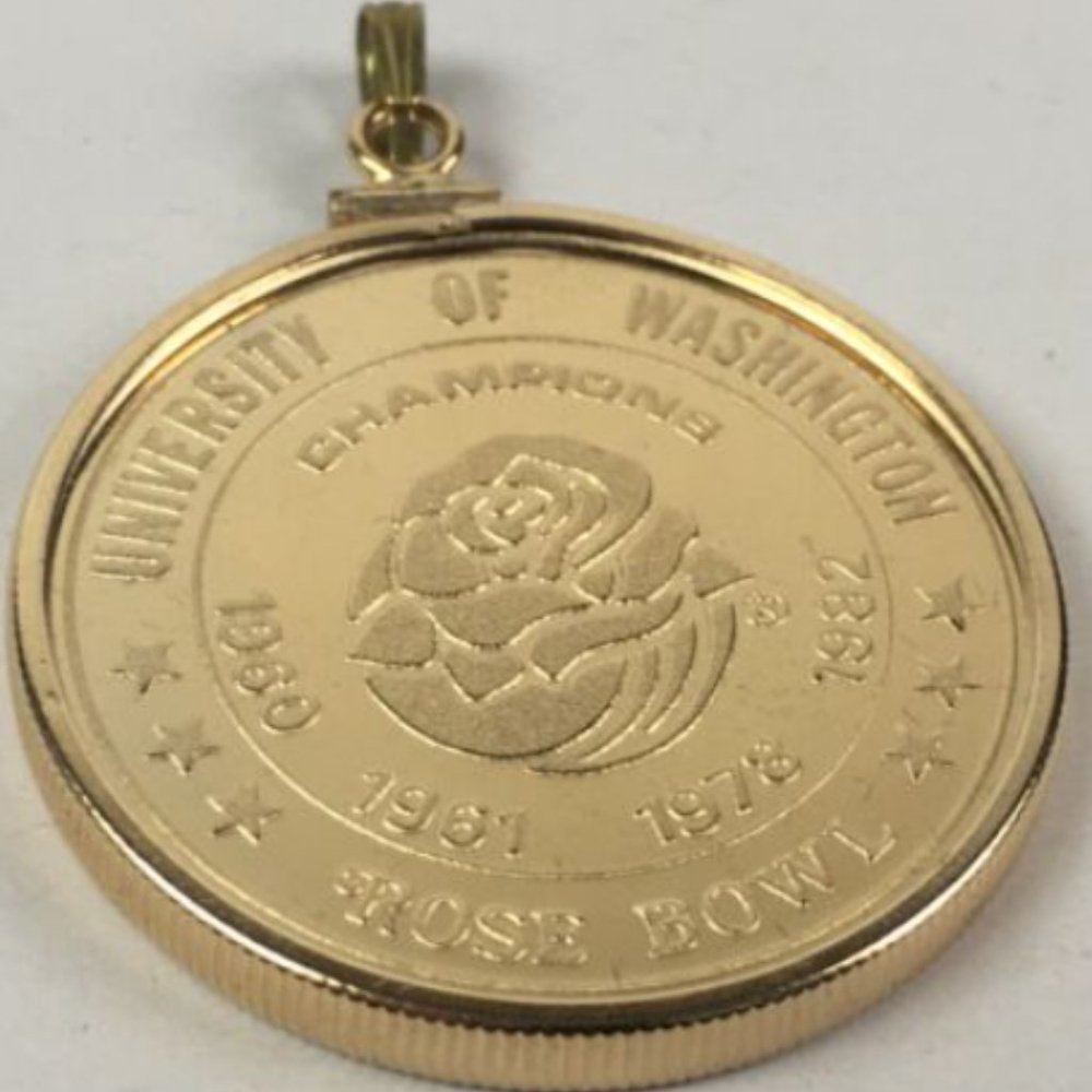 Vintage Washington Huskies Football Rose Bowl Gold Pendant - 1980s